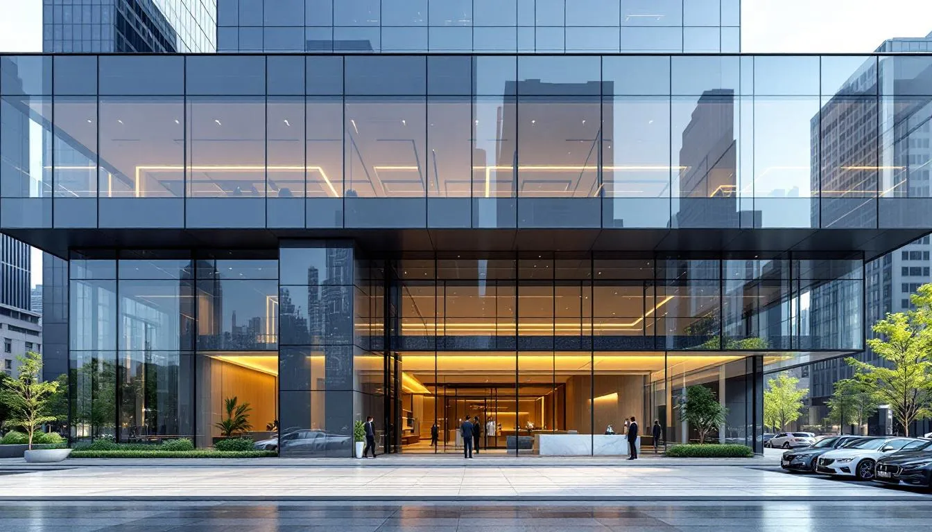 An image of a modern office building symbolizing Asia-Pacific business operations, showcasing sleek architecture and a bustling environment. This setting reflects the complexities of health insurance plans, legal compliance, and global hiring practices in the region.
