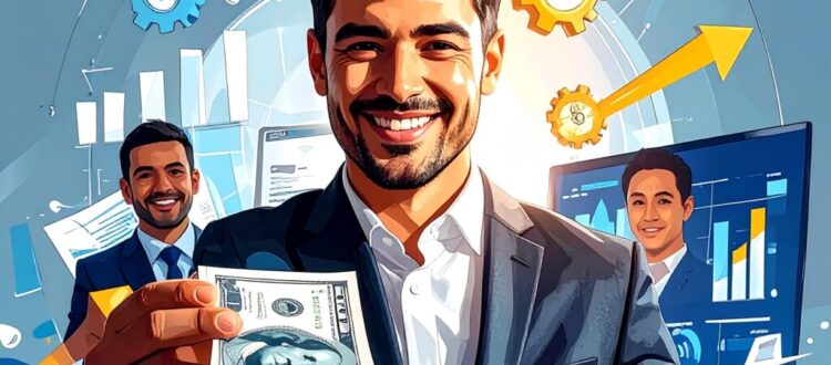 dynamic businessman factoring his invoices for his staffing agency